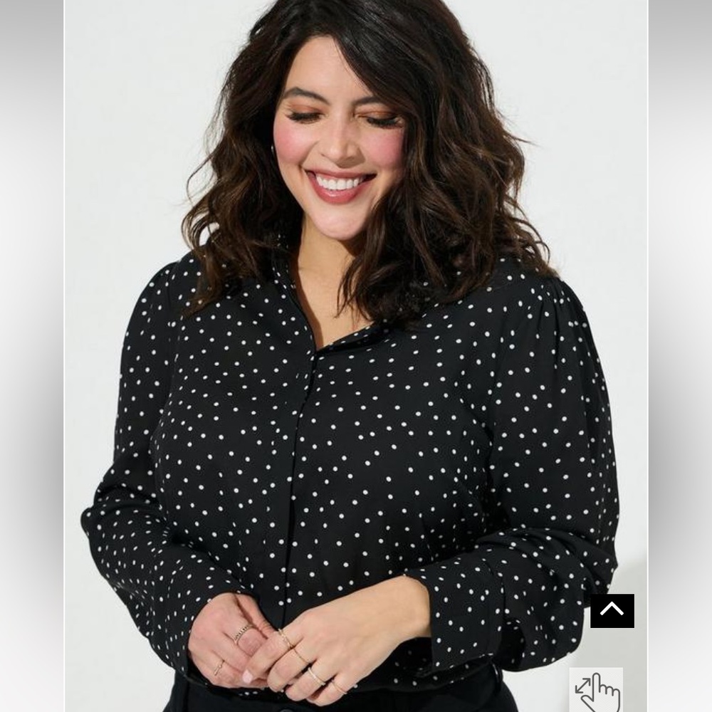 Torrid Madison Georgette Ruffle Mock Neck Button-up Polka Dot Shirt